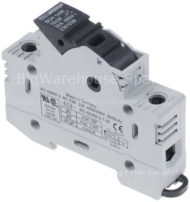 Fuse holder suitable fuse ø10x38mm 32A rated 690V cross section