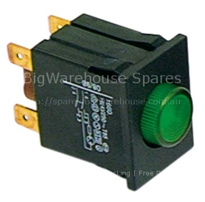 Push switch mounting measurements 30x22mm round green 2NO 250V 1