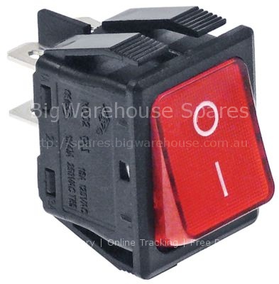 Rocker switch mounting measurements 30x22mm red 2NO 250V 16A ill