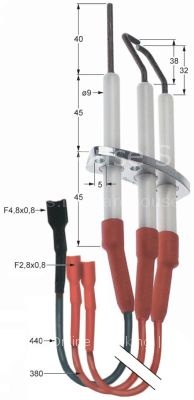 Monitoring and ignition electrodes flange length 62mm flange wid