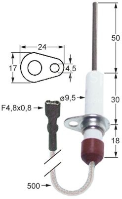 Ignition electrode flange length 24mm flange width 17mm D1 ø 9,5