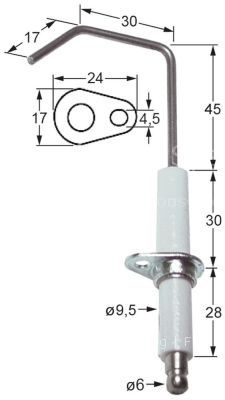 Ignition electrode flange length 24mm flange width 17mm D1 ø 9,5