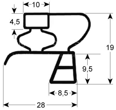 Refrigeration gasket profile 9783 W 355mm L 585mm plug size draw