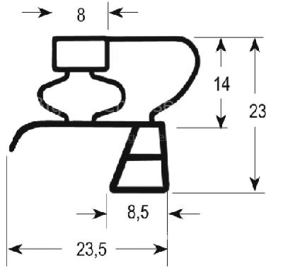Refrigeration gasket profile 9783 W 260mm L 355mm plug size draw