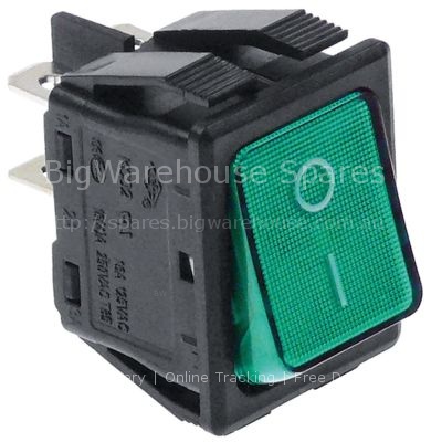 Rocker switch mounting measurements 30x22mm green 2NO 250V 16A i