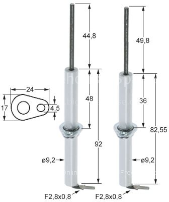 Ignition electrode set flange length 24mm flange width 17mm D1 ø