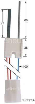 Glow plug cable length 100mm connection ø2.4mm L1 47mm L2 60mm