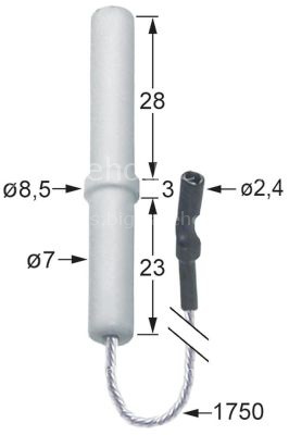 Ignition electrode D1 ø 7mm D2 ø 8,5mm cable length 1750mm BL1 2