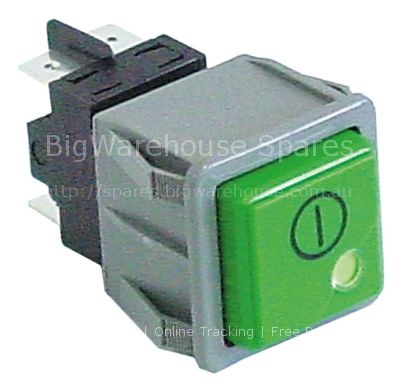 Push switch mounting measurements 28,5x28,5mm square green 2NO 2