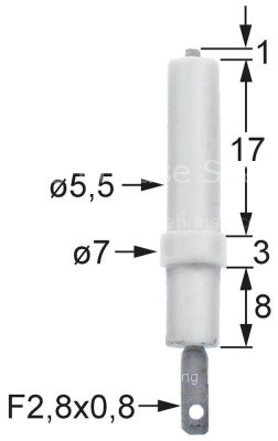 Ignition electrode D1 ø 5,5mm connection F 2.8x0.8mm D2 ø 7mm L1