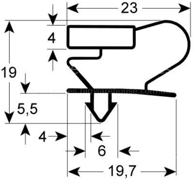 Refrigeration gasket profile 9046 W 377mm L 395mm plug size