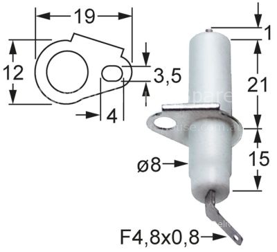 Ignition electrode flange length 19mm flange width 12mm D1 ø 8mm