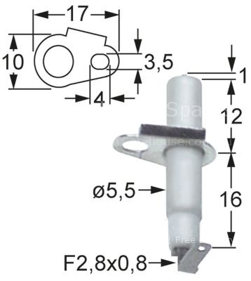 Ignition electrode flange length 17mm flange width 10mm D1 ø 5,5
