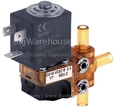 Solenoid valve 3-way 230VAC plastic DN 3,4mm