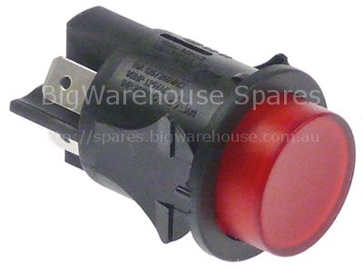 Push switch mounting measurements ø25mm round red 2NO 250V 16A i